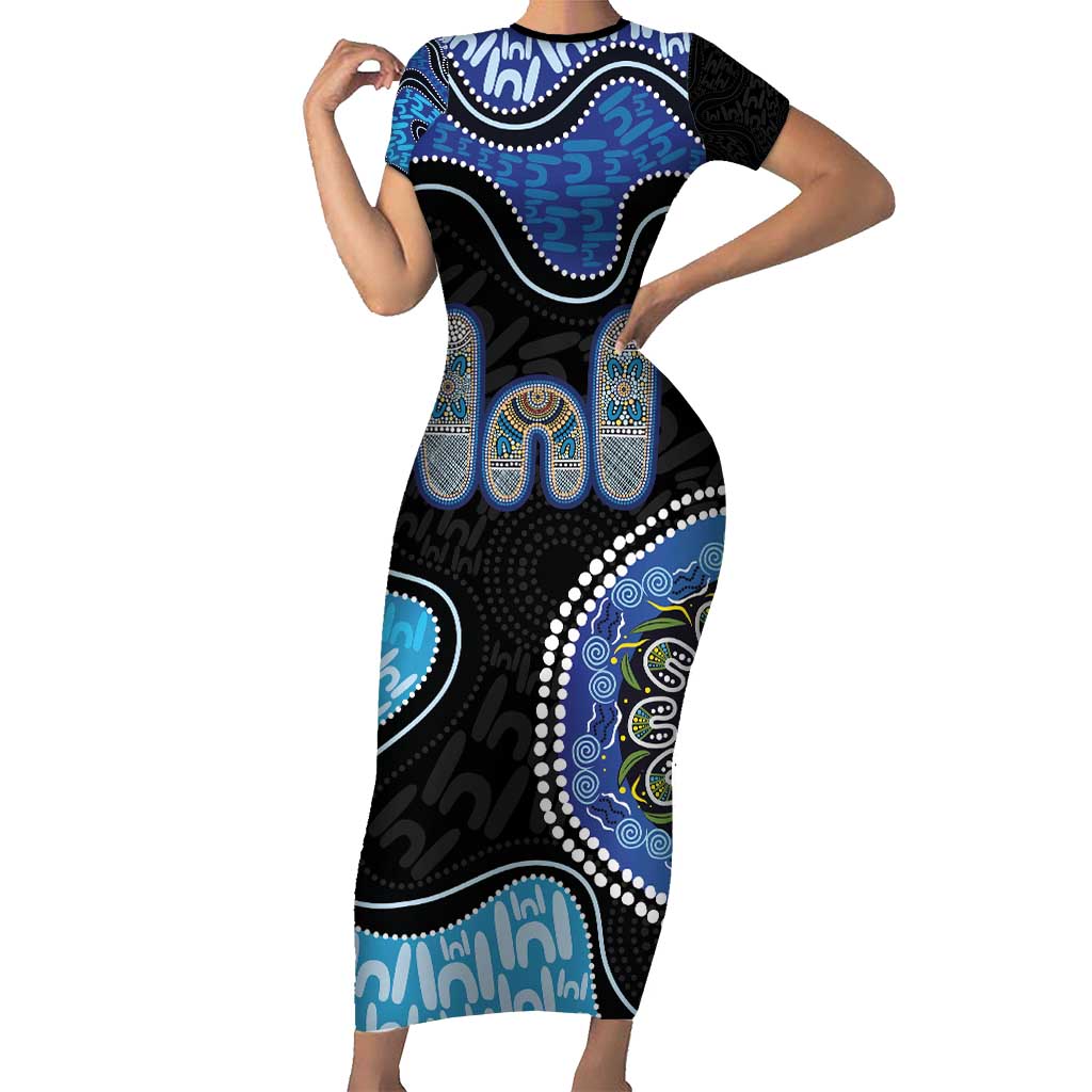 Personalised Aboriginal Art Woman Symbol Family Matching Short Sleeve Bodycon Dress and Hawaiian Shirt