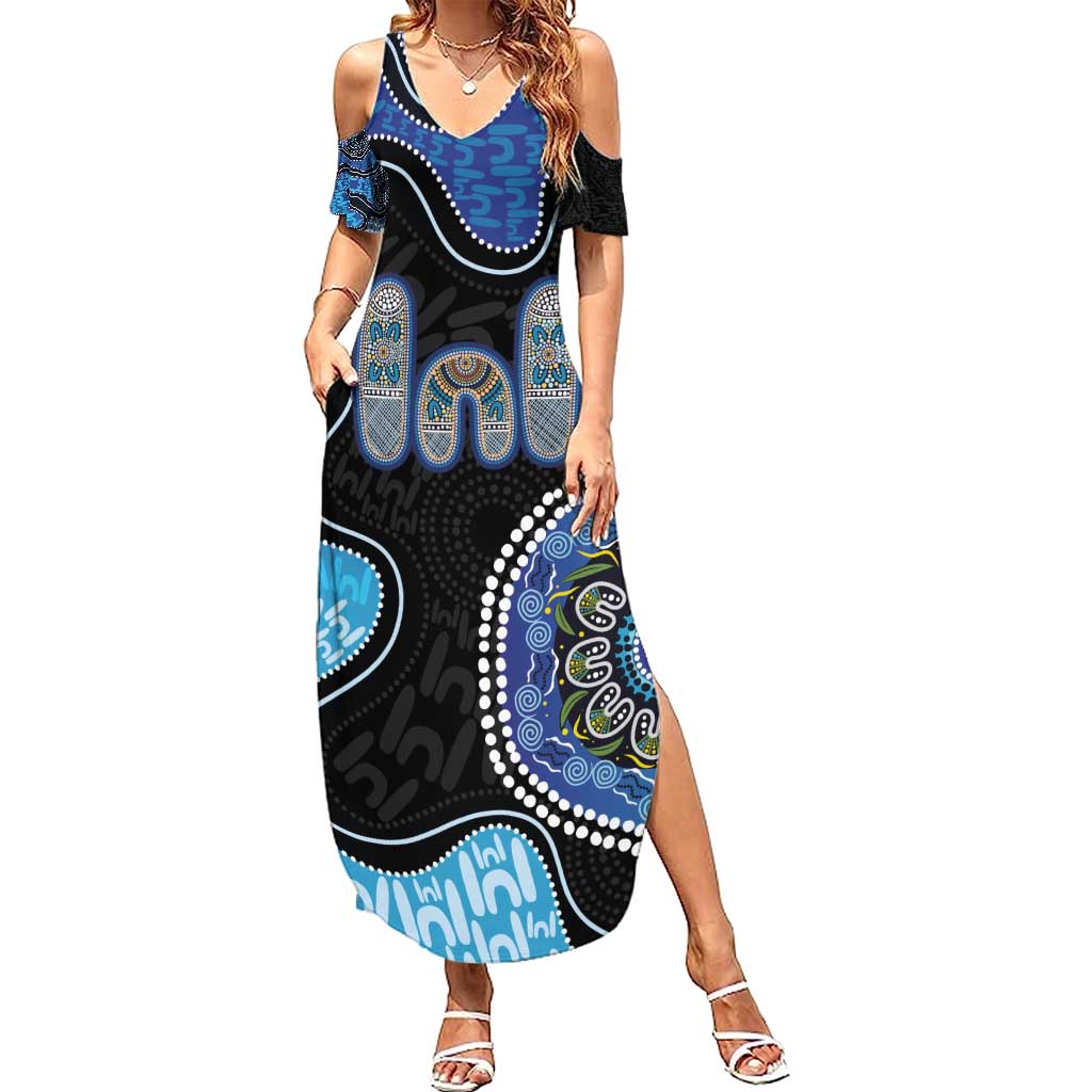 Personalised Aboriginal Art Woman Symbol Family Matching Summer Maxi Dress and Hawaiian Shirt
