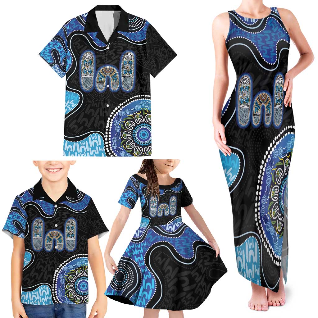 Personalised Aboriginal Art Woman Symbol Family Matching Tank Maxi Dress and Hawaiian Shirt