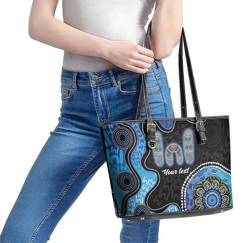 Personalised Aboriginal Art Woman Symbol Leather Tote Bag