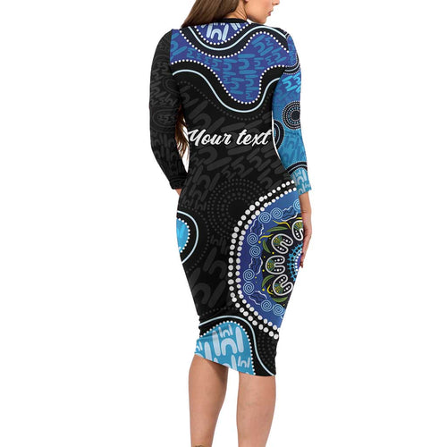 Personalised Aboriginal Art Woman Symbol Long Sleeve Bodycon Dress