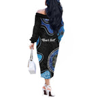 Personalised Aboriginal Art Woman Symbol Off The Shoulder Long Sleeve Dress