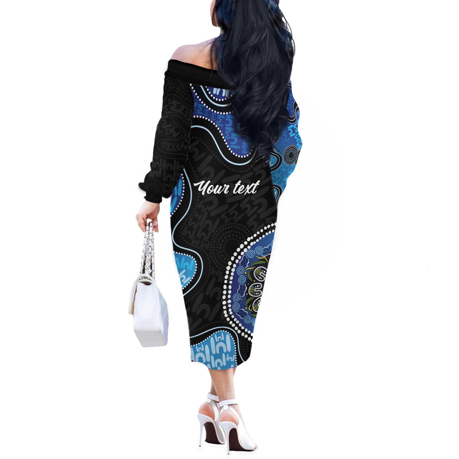 Personalised Aboriginal Art Woman Symbol Off The Shoulder Long Sleeve Dress