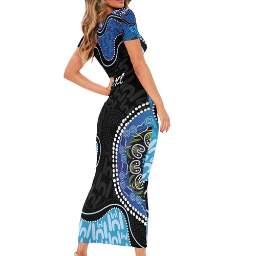 Personalised Aboriginal Art Woman Symbol Short Sleeve Bodycon Dress