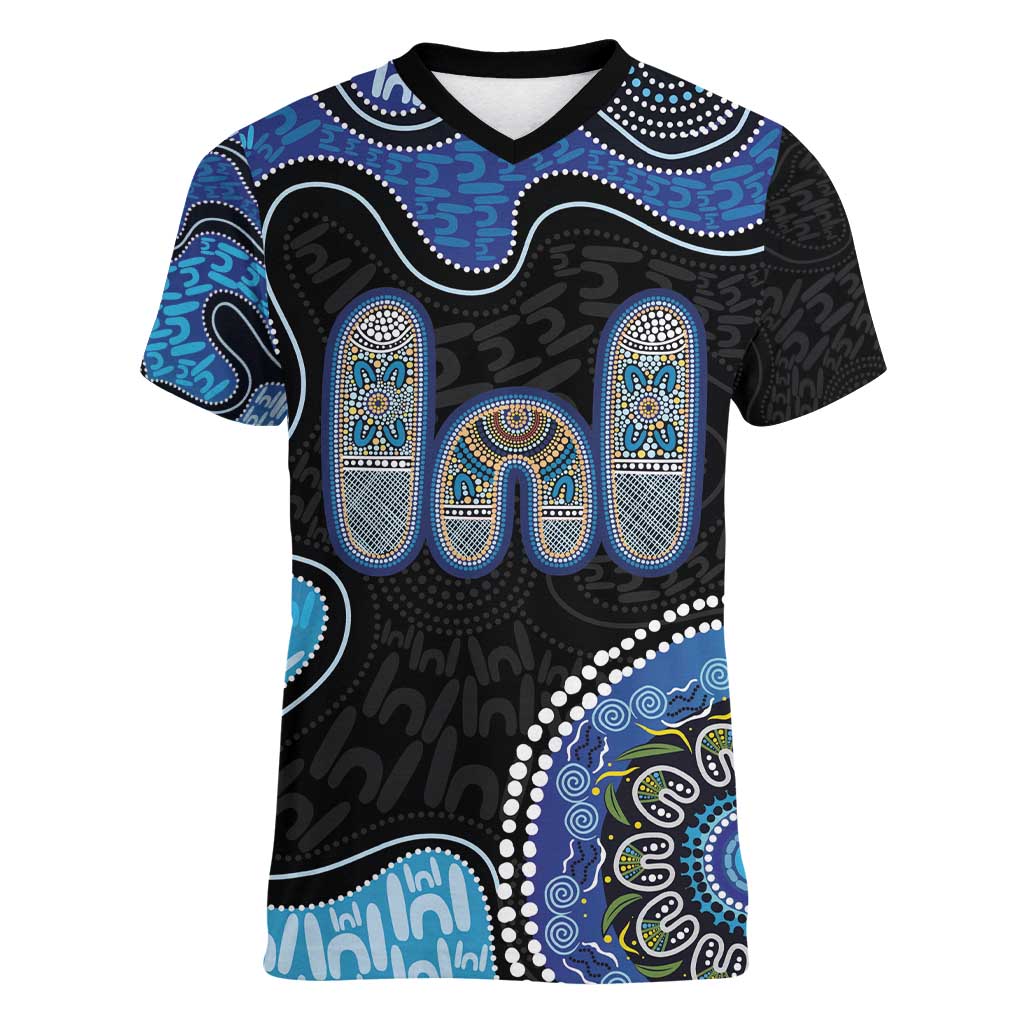 Personalised Aboriginal Art Woman Symbol Women V-Neck T-Shirt