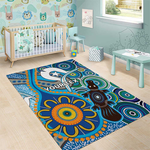 Personalised Aboriginal Platypus Area Rug Torres Strait Islander Dhari Indigenous Dot Art