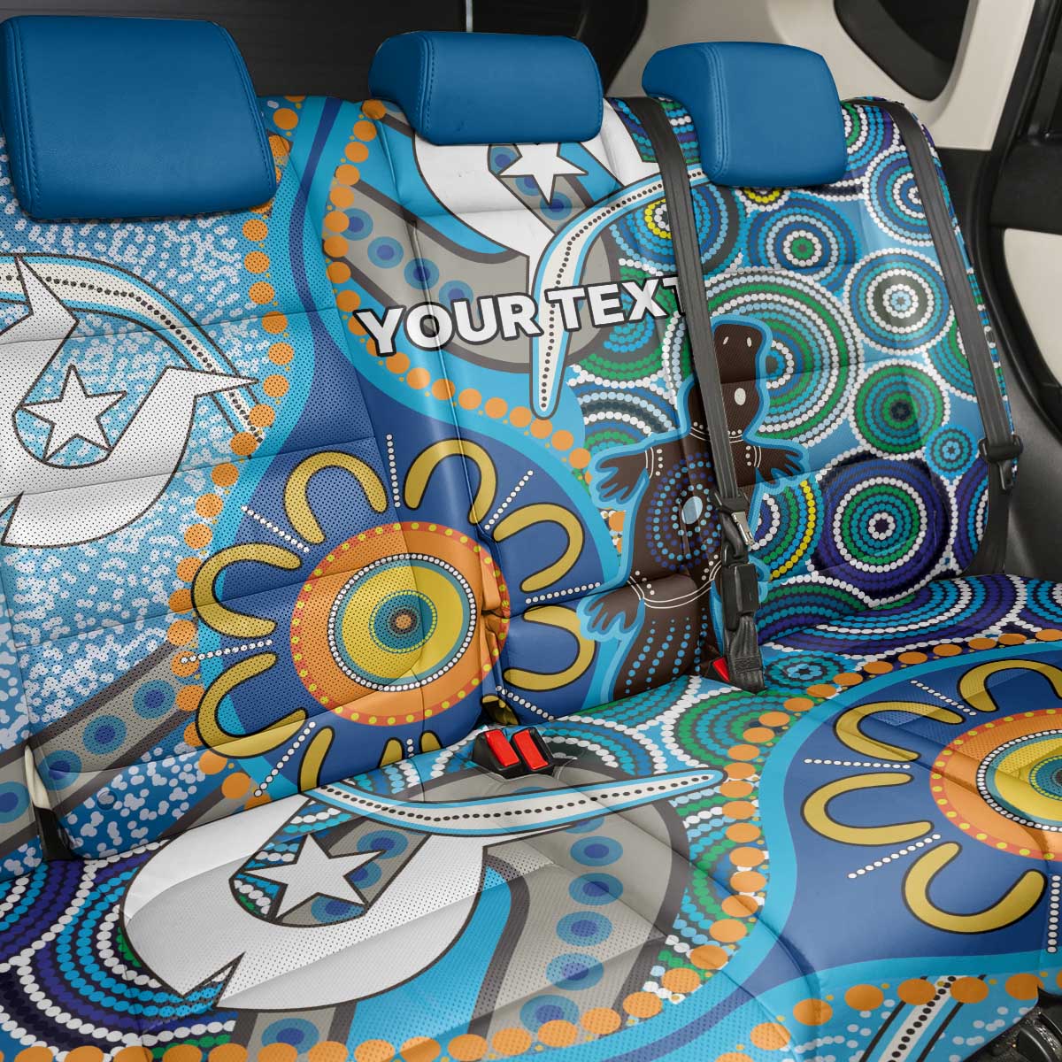 Personalised Aboriginal Platypus Back Car Seat Cover Torres Strait Islander Dhari Indigenous Dot Art
