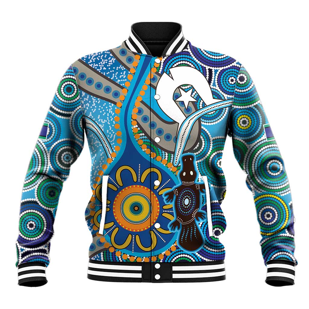 Personalised Aboriginal Platypus Baseball Jacket Torres Strait Islander Dhari Indigenous Dot Art