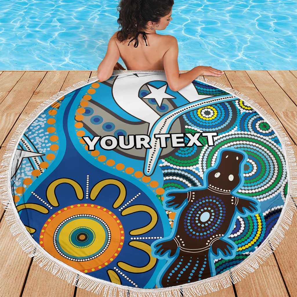 Personalised Aboriginal Platypus Beach Blanket Torres Strait Islander Dhari Indigenous Dot Art