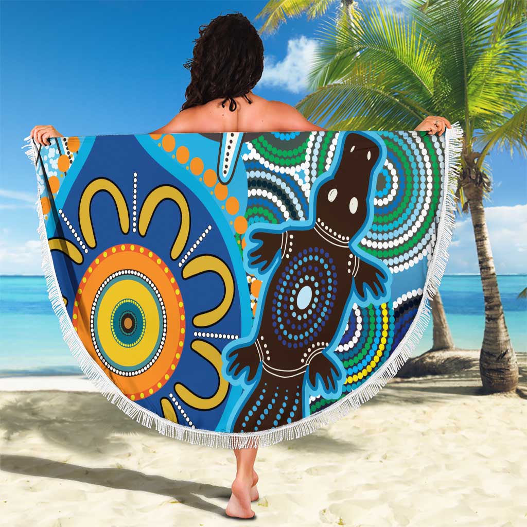 Personalised Aboriginal Platypus Beach Blanket Torres Strait Islander Dhari Indigenous Dot Art