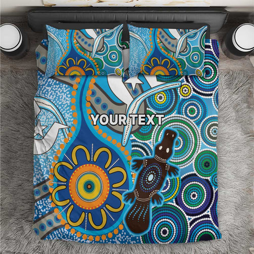 Personalised Aboriginal Platypus Bedding Set Torres Strait Islander Dhari Indigenous Dot Art