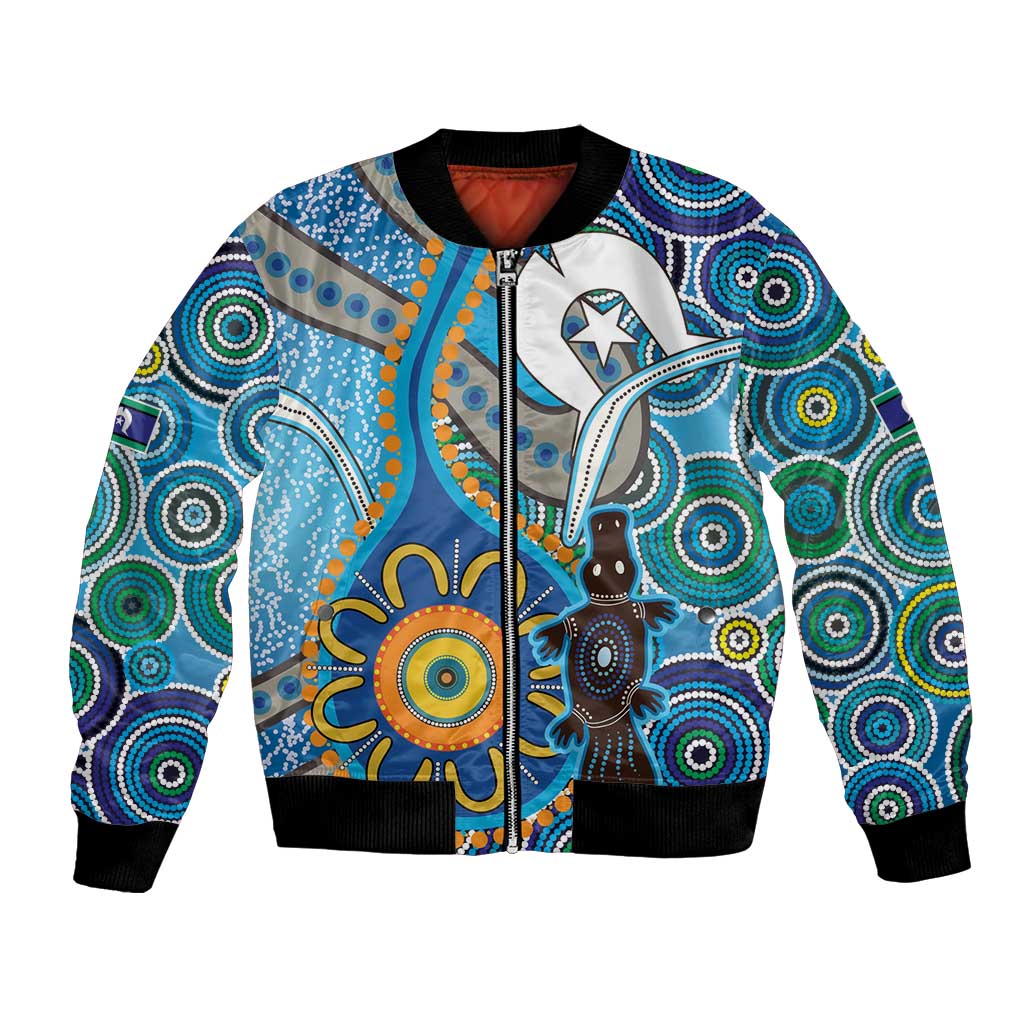 Personalised Aboriginal Platypus Bomber Jacket Torres Strait Islander Dhari Indigenous Dot Art