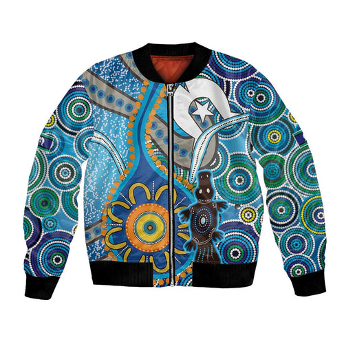 Personalised Aboriginal Platypus Bomber Jacket Torres Strait Islander Dhari Indigenous Dot Art