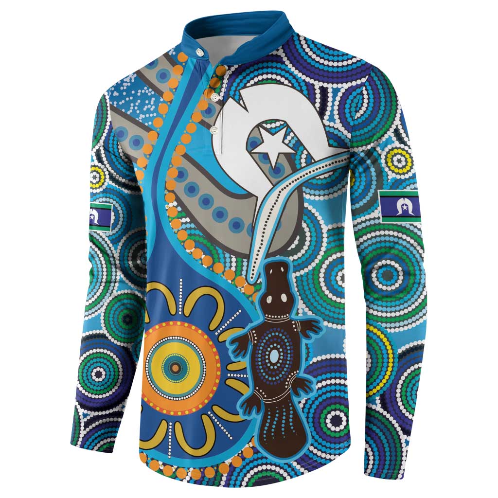Personalised Aboriginal Platypus Button Sweatshirt Torres Strait Islander Dhari Indigenous Dot Art