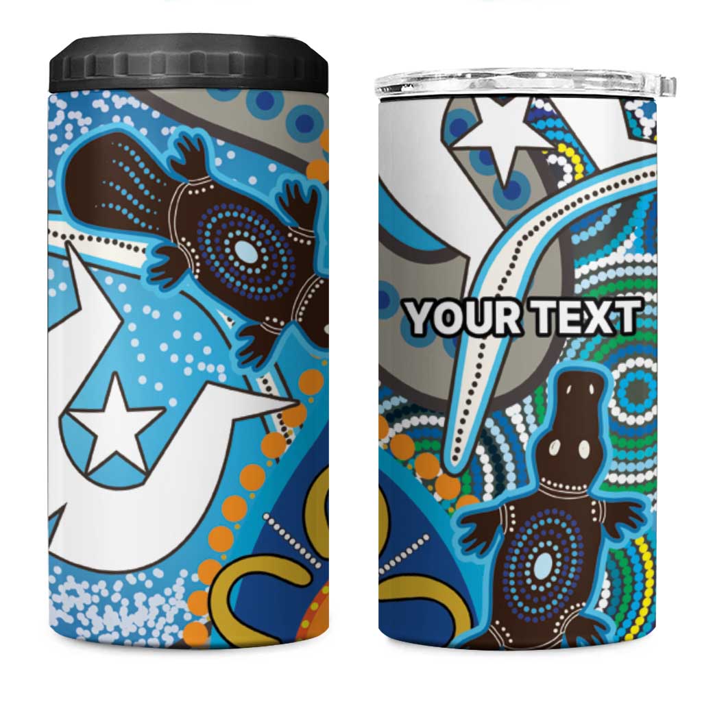 Personalised Aboriginal Platypus 4 in 1 Can Cooler Tumbler Torres Strait Islander Dhari Indigenous Dot Art