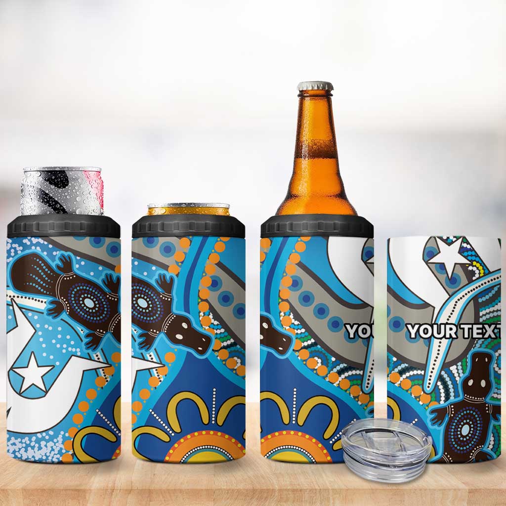 Personalised Aboriginal Platypus 4 in 1 Can Cooler Tumbler Torres Strait Islander Dhari Indigenous Dot Art