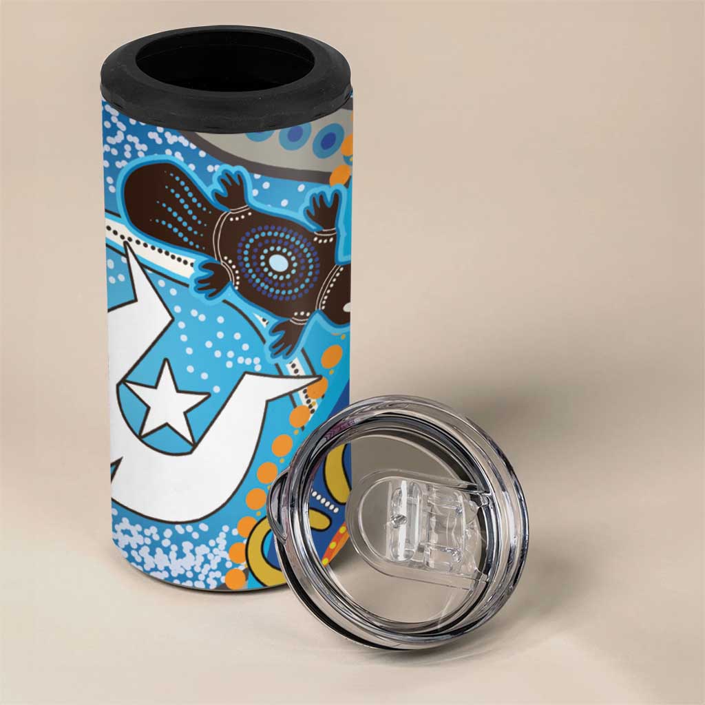 Personalised Aboriginal Platypus 4 in 1 Can Cooler Tumbler Torres Strait Islander Dhari Indigenous Dot Art