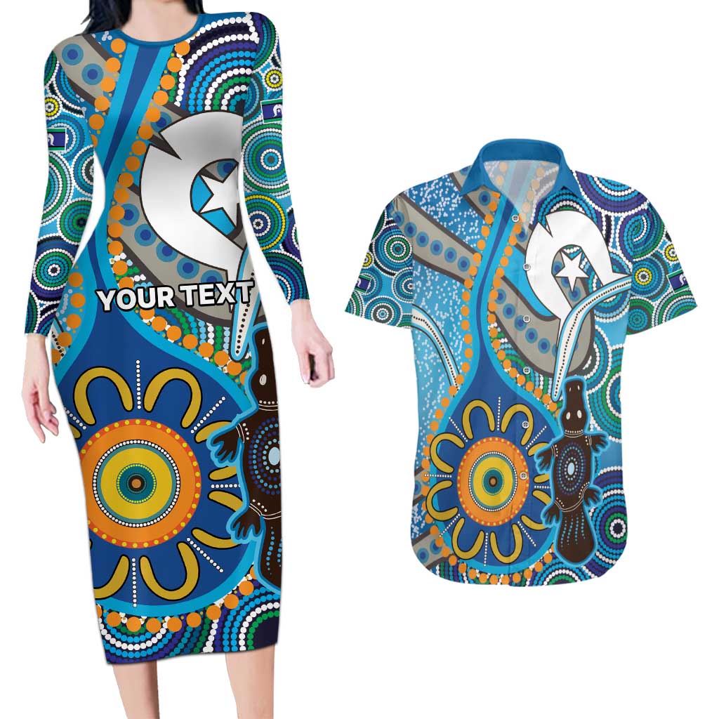Personalised Aboriginal Platypus Couples Matching Long Sleeve Bodycon Dress and Hawaiian Shirt Torres Strait Islander Dhari Indigenous Dot Art
