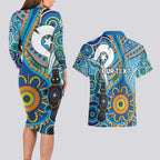 Personalised Aboriginal Platypus Couples Matching Long Sleeve Bodycon Dress and Hawaiian Shirt Torres Strait Islander Dhari Indigenous Dot Art