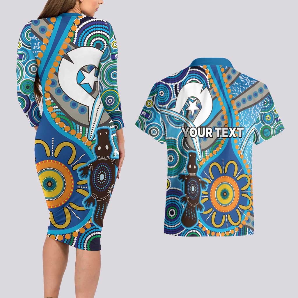 Personalised Aboriginal Platypus Couples Matching Long Sleeve Bodycon Dress and Hawaiian Shirt Torres Strait Islander Dhari Indigenous Dot Art