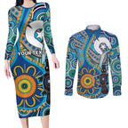 Personalised Aboriginal Platypus Couples Matching Long Sleeve Bodycon Dress and Long Sleeve Button Shirt Torres Strait Islander Dhari Indigenous Dot Art