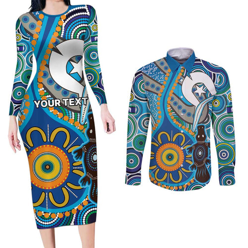 Personalised Aboriginal Platypus Couples Matching Long Sleeve Bodycon Dress and Long Sleeve Button Shirt Torres Strait Islander Dhari Indigenous Dot Art