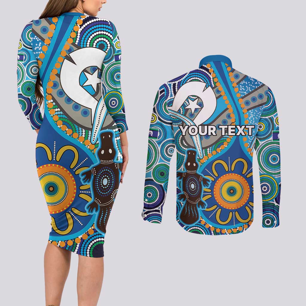 Personalised Aboriginal Platypus Couples Matching Long Sleeve Bodycon Dress and Long Sleeve Button Shirt Torres Strait Islander Dhari Indigenous Dot Art