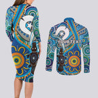 Personalised Aboriginal Platypus Couples Matching Long Sleeve Bodycon Dress and Long Sleeve Button Shirt Torres Strait Islander Dhari Indigenous Dot Art