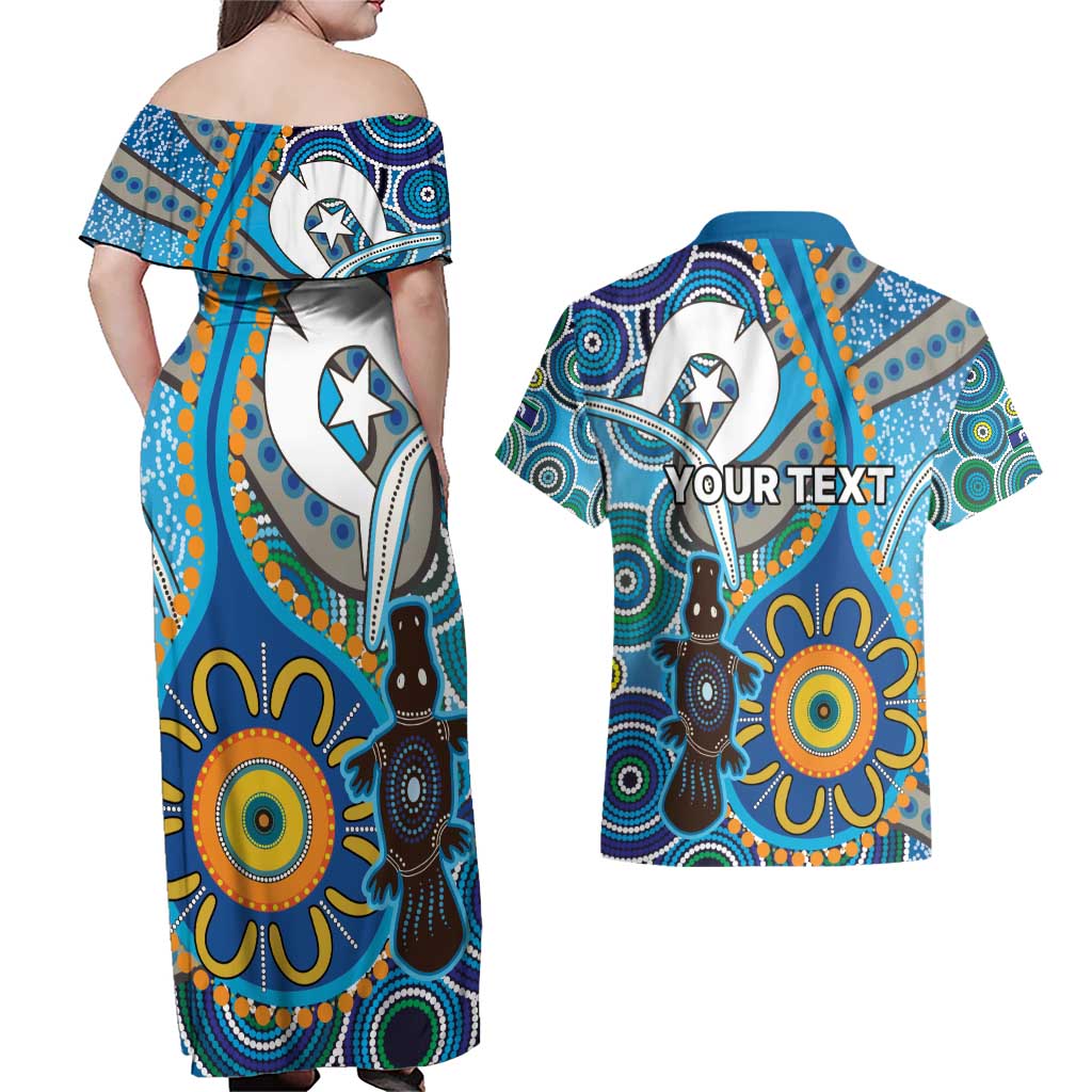Personalised Aboriginal Platypus Couples Matching Off Shoulder Maxi Dress and Hawaiian Shirt Torres Strait Islander Dhari Indigenous Dot Art