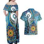 Personalised Aboriginal Platypus Couples Matching Off Shoulder Maxi Dress and Hawaiian Shirt Torres Strait Islander Dhari Indigenous Dot Art