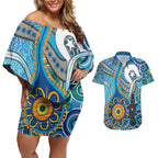 Personalised Aboriginal Platypus Couples Matching Off Shoulder Short Dress and Hawaiian Shirt Torres Strait Islander Dhari Indigenous Dot Art