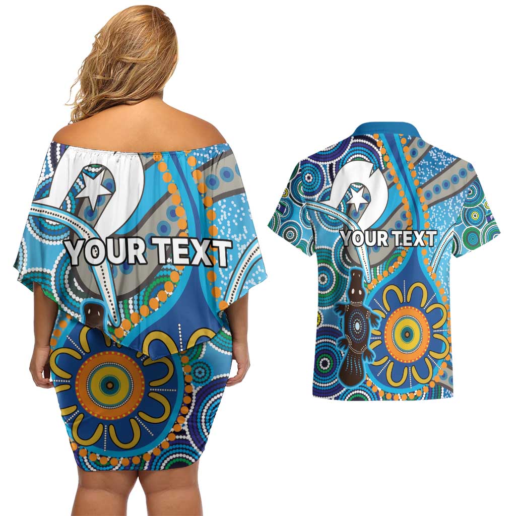 Personalised Aboriginal Platypus Couples Matching Off Shoulder Short Dress and Hawaiian Shirt Torres Strait Islander Dhari Indigenous Dot Art