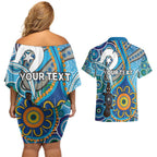 Personalised Aboriginal Platypus Couples Matching Off Shoulder Short Dress and Hawaiian Shirt Torres Strait Islander Dhari Indigenous Dot Art