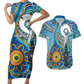 Personalised Aboriginal Platypus Couples Matching Short Sleeve Bodycon Dress and Hawaiian Shirt Torres Strait Islander Dhari Indigenous Dot Art
