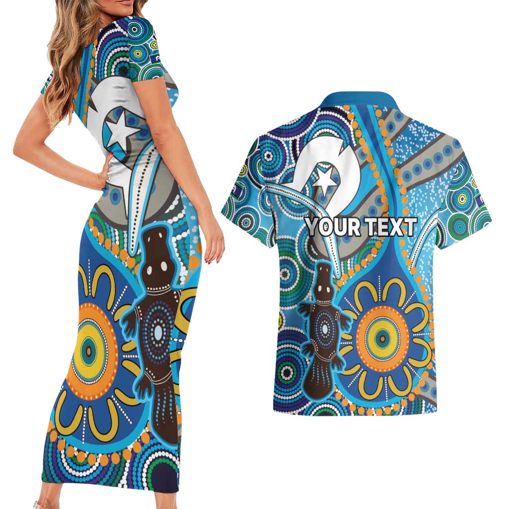 Personalised Aboriginal Platypus Couples Matching Short Sleeve Bodycon Dress and Hawaiian Shirt Torres Strait Islander Dhari Indigenous Dot Art