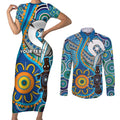 Personalised Aboriginal Platypus Couples Matching Short Sleeve Bodycon Dress and Long Sleeve Button Shirt Torres Strait Islander Dhari Indigenous Dot Art