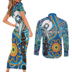 Personalised Aboriginal Platypus Couples Matching Short Sleeve Bodycon Dress and Long Sleeve Button Shirt Torres Strait Islander Dhari Indigenous Dot Art