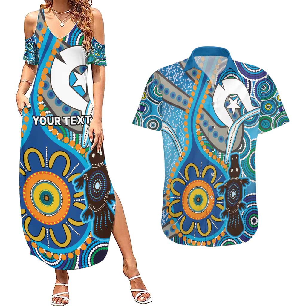 Personalised Aboriginal Platypus Couples Matching Summer Maxi Dress and Hawaiian Shirt Torres Strait Islander Dhari Indigenous Dot Art