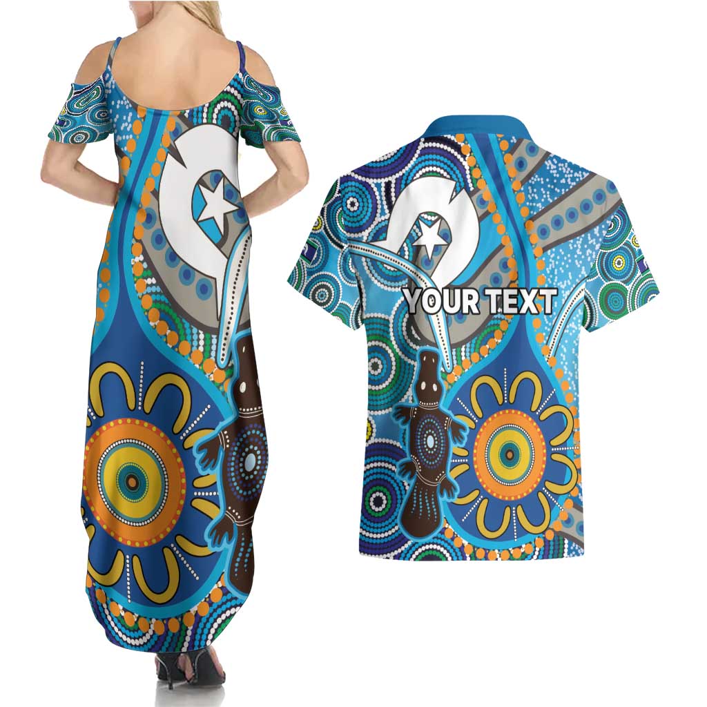 Personalised Aboriginal Platypus Couples Matching Summer Maxi Dress and Hawaiian Shirt Torres Strait Islander Dhari Indigenous Dot Art