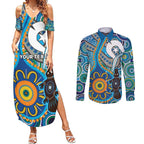 Personalised Aboriginal Platypus Couples Matching Summer Maxi Dress and Long Sleeve Button Shirt Torres Strait Islander Dhari Indigenous Dot Art