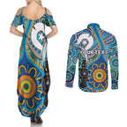 Personalised Aboriginal Platypus Couples Matching Summer Maxi Dress and Long Sleeve Button Shirt Torres Strait Islander Dhari Indigenous Dot Art