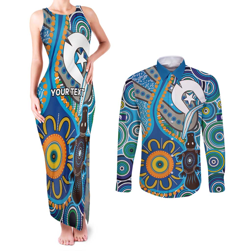 Personalised Aboriginal Platypus Couples Matching Tank Maxi Dress and Long Sleeve Button Shirt Torres Strait Islander Dhari Indigenous Dot Art