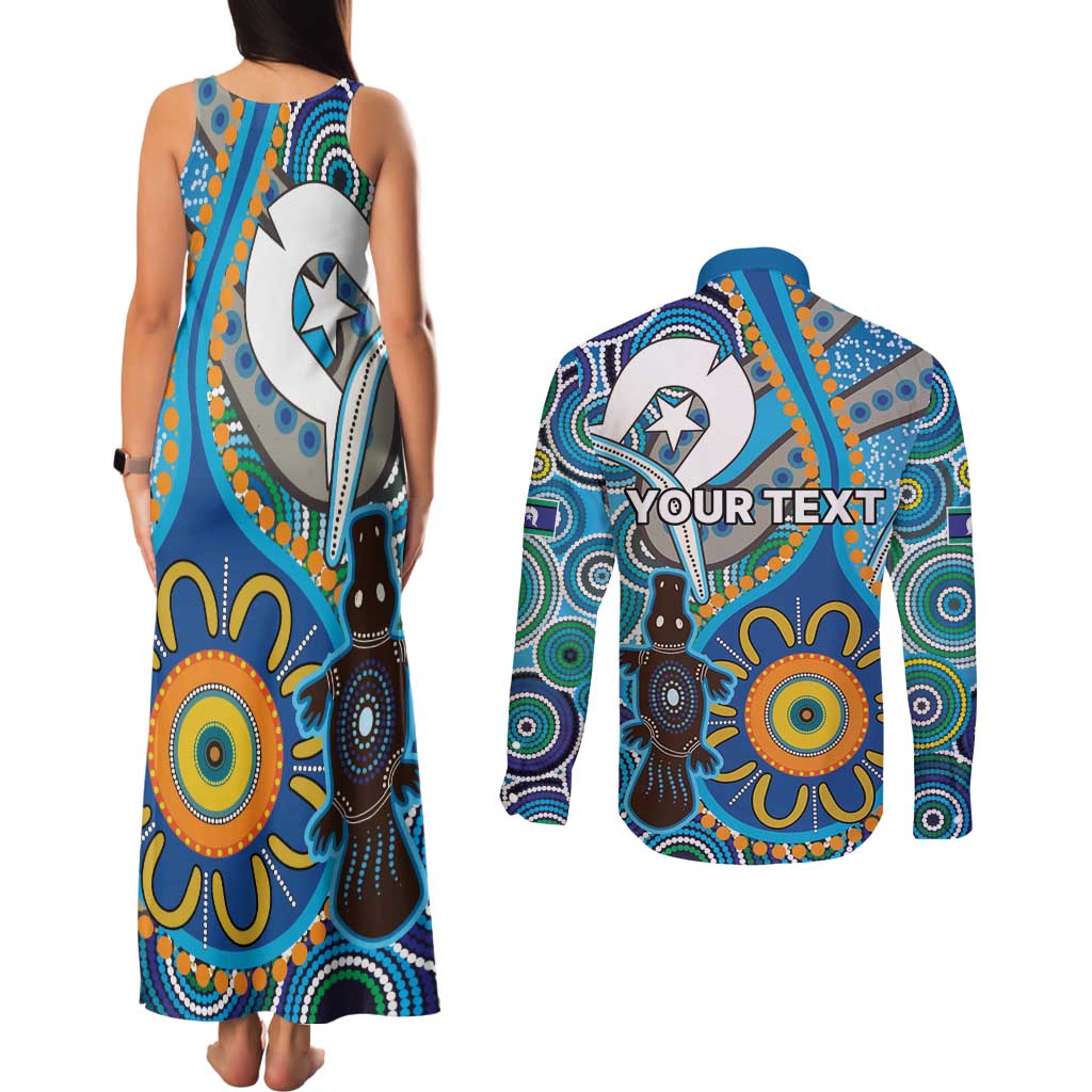 Personalised Aboriginal Platypus Couples Matching Tank Maxi Dress and Long Sleeve Button Shirt Torres Strait Islander Dhari Indigenous Dot Art