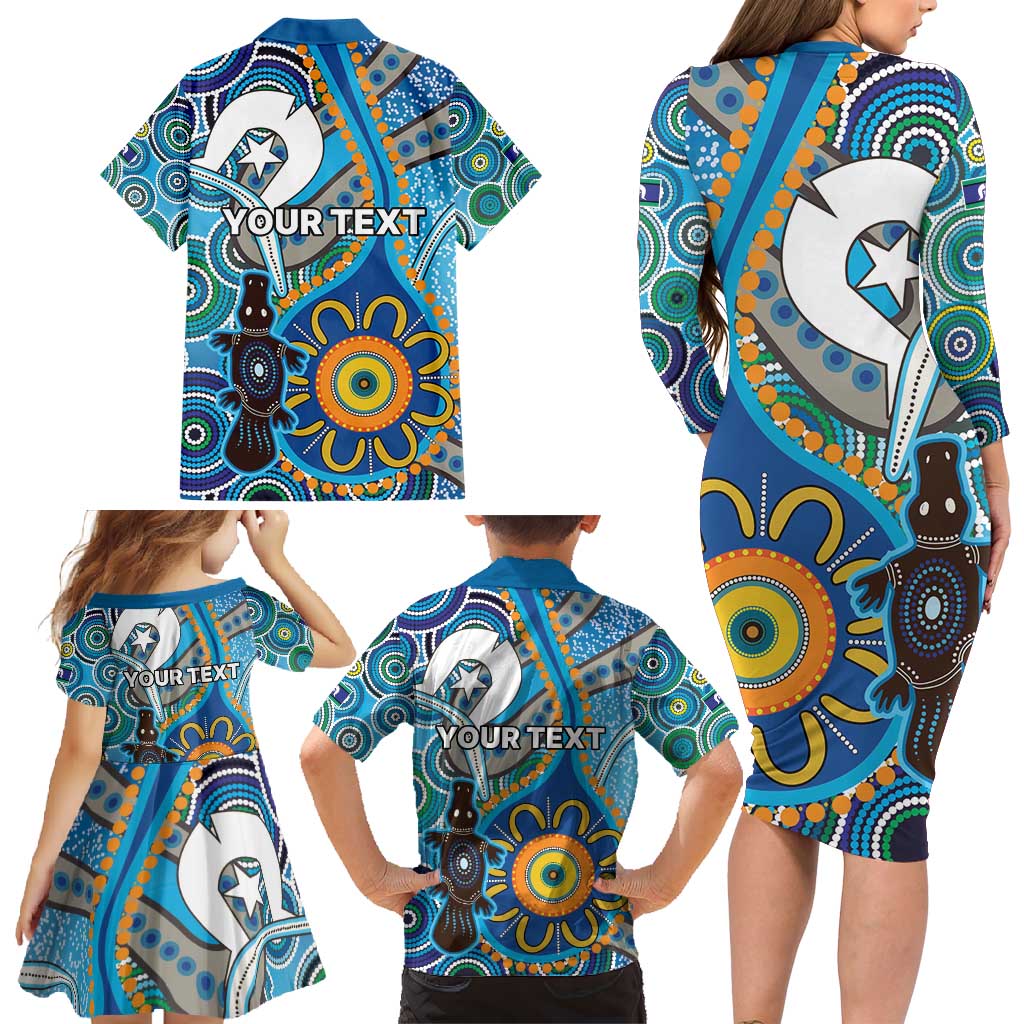 Personalised Aboriginal Platypus Family Matching Long Sleeve Bodycon Dress and Hawaiian Shirt Torres Strait Islander Dhari Indigenous Dot Art