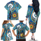 Personalised Aboriginal Platypus Family Matching Off The Shoulder Long Sleeve Dress and Hawaiian Shirt Torres Strait Islander Dhari Indigenous Dot Art