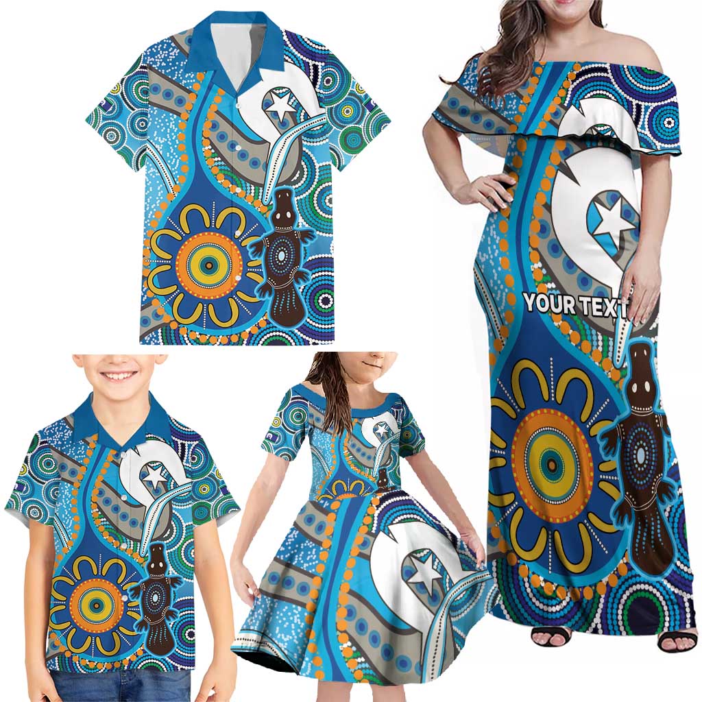 Personalised Aboriginal Platypus Family Matching Off Shoulder Maxi Dress and Hawaiian Shirt Torres Strait Islander Dhari Indigenous Dot Art