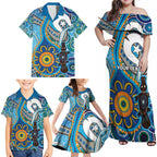Personalised Aboriginal Platypus Family Matching Off Shoulder Maxi Dress and Hawaiian Shirt Torres Strait Islander Dhari Indigenous Dot Art