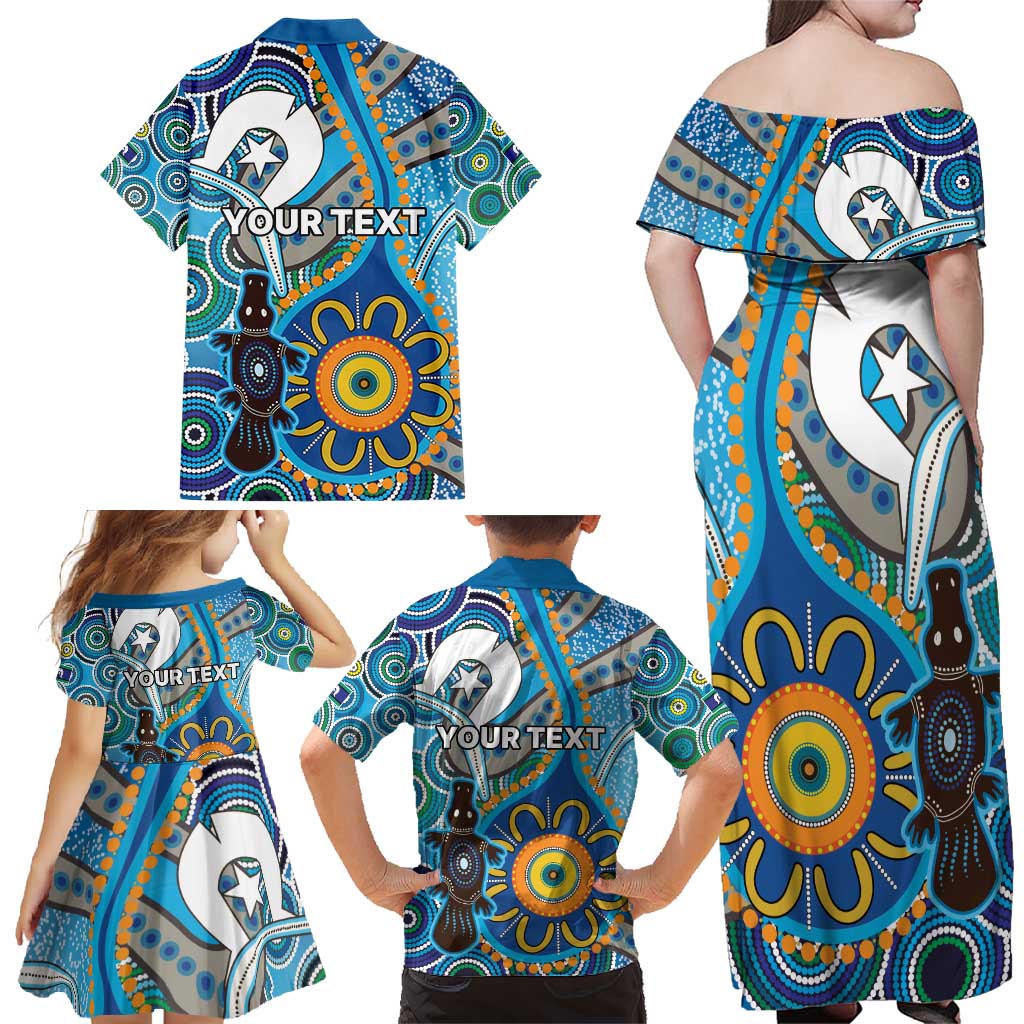 Personalised Aboriginal Platypus Family Matching Off Shoulder Maxi Dress and Hawaiian Shirt Torres Strait Islander Dhari Indigenous Dot Art