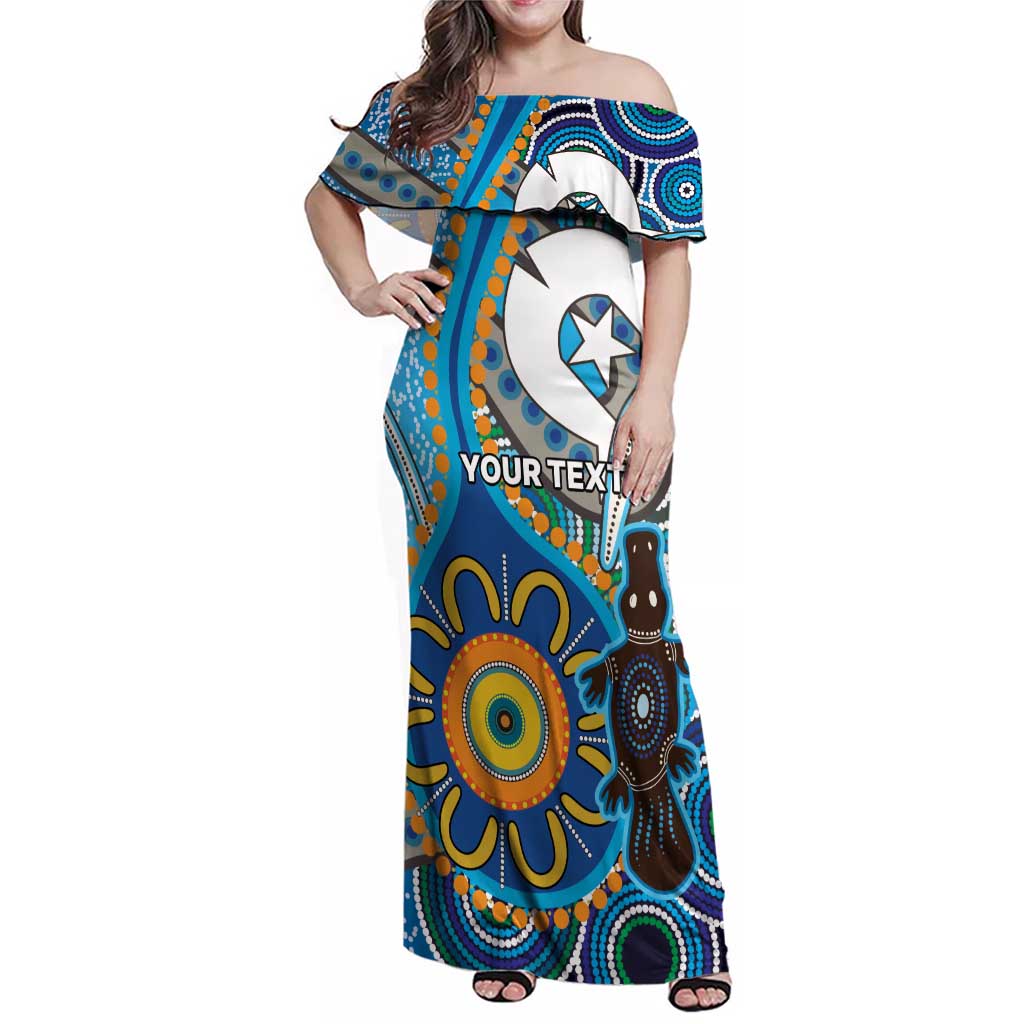 Personalised Aboriginal Platypus Family Matching Off Shoulder Maxi Dress and Hawaiian Shirt Torres Strait Islander Dhari Indigenous Dot Art