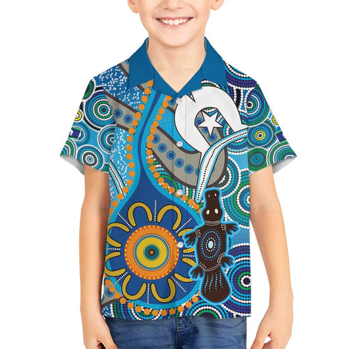 Personalised Aboriginal Platypus Family Matching Off Shoulder Maxi Dress and Hawaiian Shirt Torres Strait Islander Dhari Indigenous Dot Art